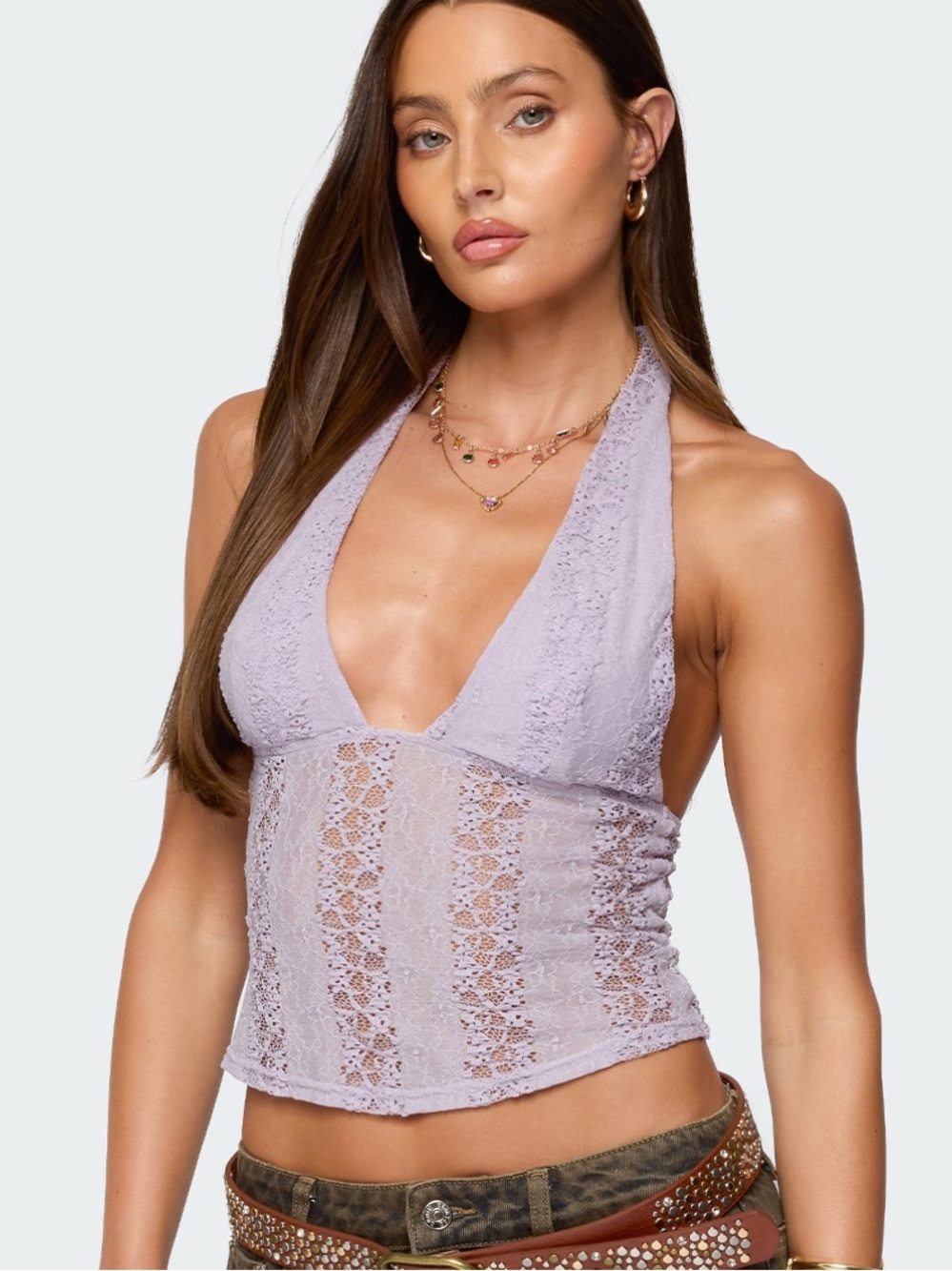 Edikted Lace Halter Crop Top in Lavender